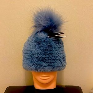 Steve Madden Blue Faux Fur Pom-Pom Hat